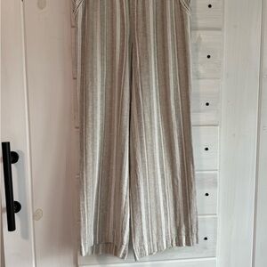 Briggs Beige and White Striped Linen Pants